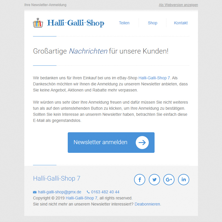 Screenshot von Newsletter-Anmeldung