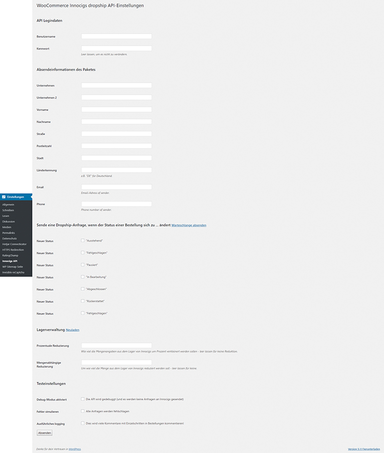 die Plugin-Einstellungen der Plugin-Programmierung