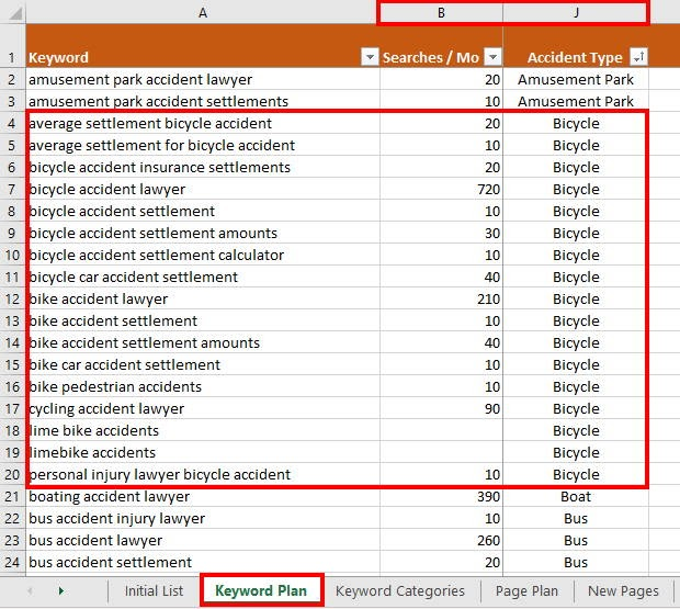 Keyword Recherche - Excelliste 16