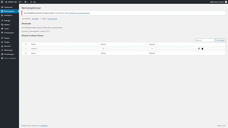 Screenshot vom Rennlisten-Plugin im Backend 02