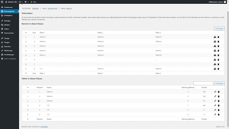 Screenshot vom Rennlisten-Plugin im Backend 03