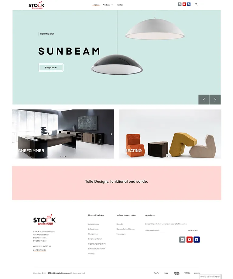 Screenshot der Startseite von Stock Büroeinrichtung