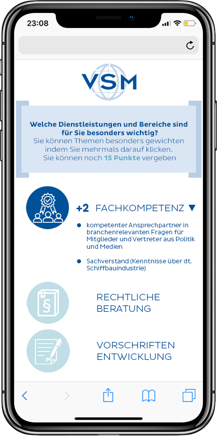 Mock Up der mobilen Ansicht mit Ausgeklappter Themenerläuterung