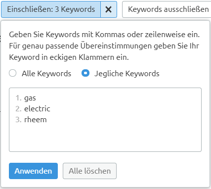 Keyword Magic Tool - Keywords einschließen