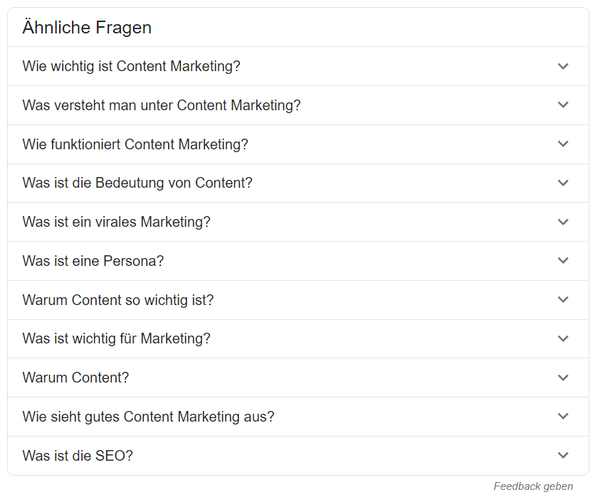 Ähnliche Fragen zu Content Marketing - wietere Fragen