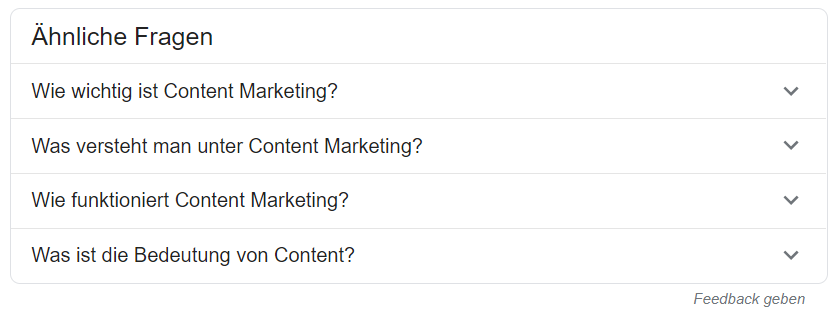 Google Suche - Ähnliche Fragen zu Content Marketing