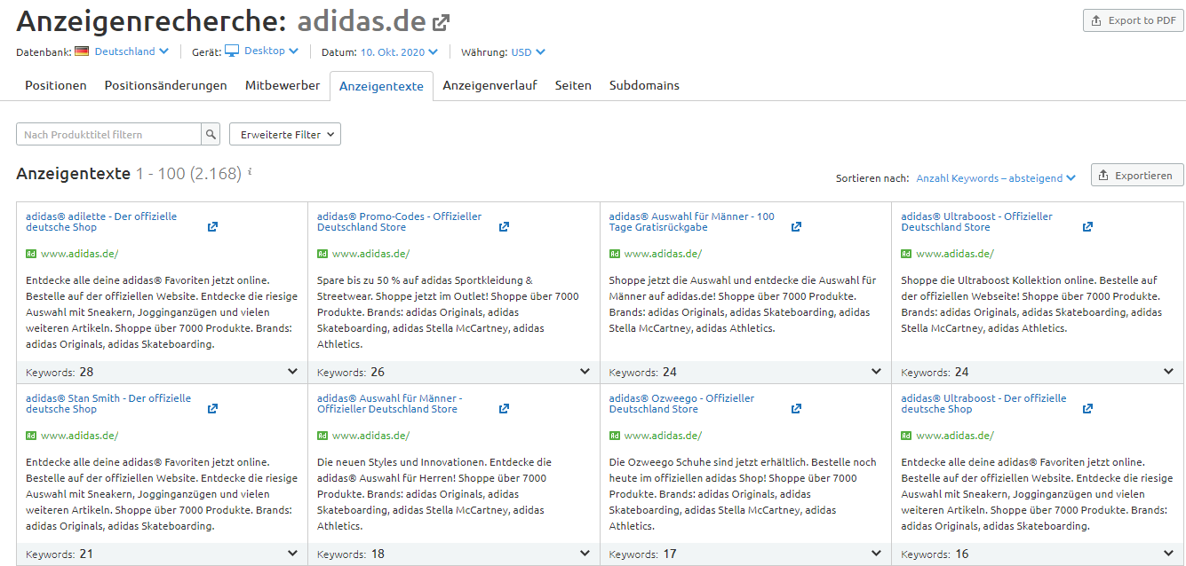 Anzeigenrecherche am Beispiel adidas