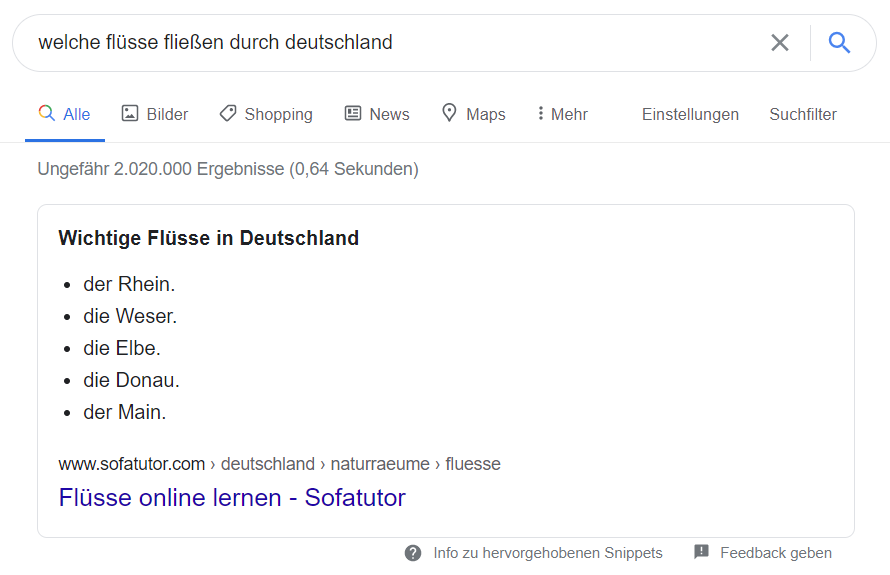 Google-Liste - Flüsse in Deutschland