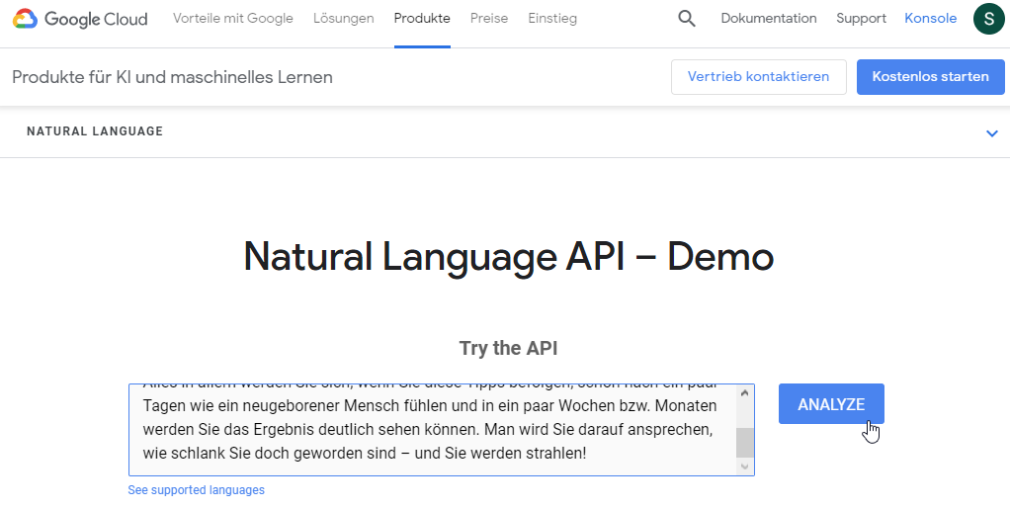 Natural Language API - Demo