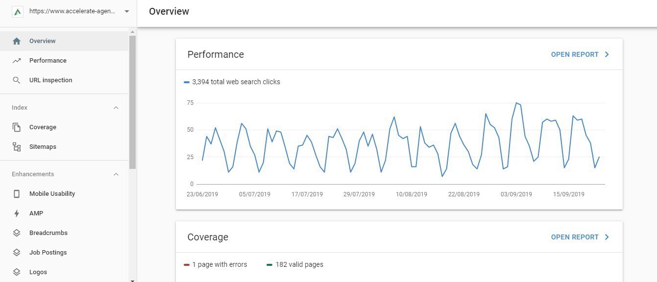 Google Search Console Berichtsübersicht