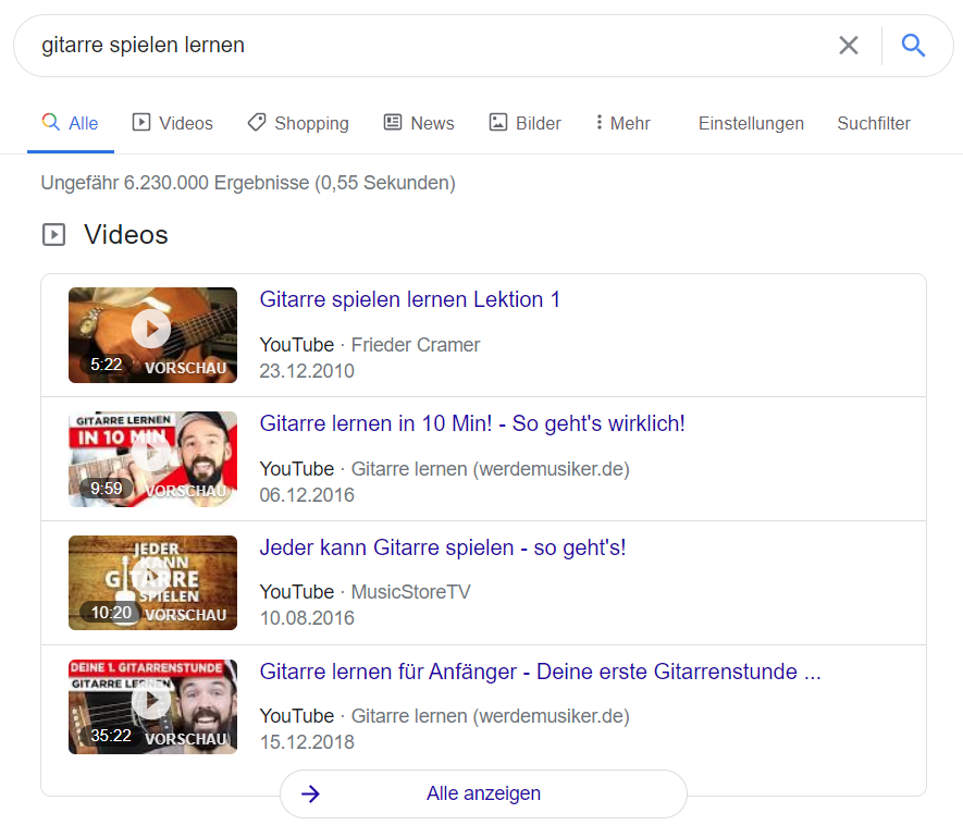 Google Suche - Gitarre spielen lernen