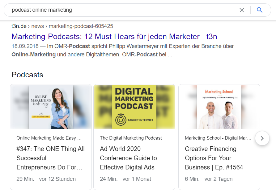 Google Suche - Podcast Online Marketing