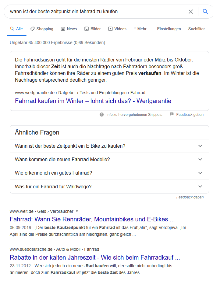 Google Suche - Wann ist der beste Zeitpunkt ein Fahrrad zu kaufen