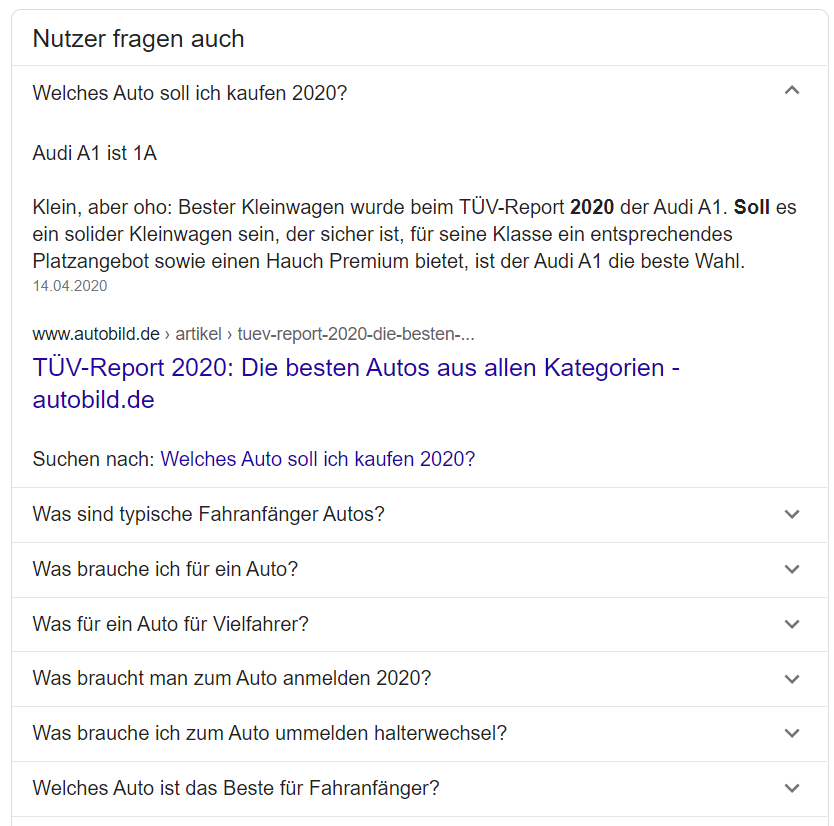 Weiterführende Nutzerfragen bei Google