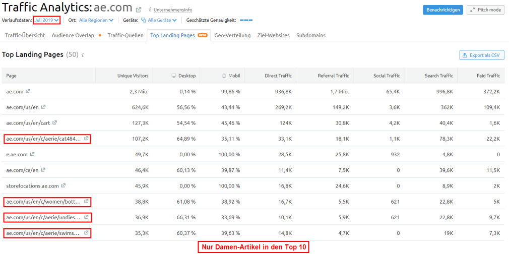 Traffic Analytics von American Eagle 2019